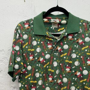 Vintage 90s Mickey Mouse Golf Polo Green and Yellow.